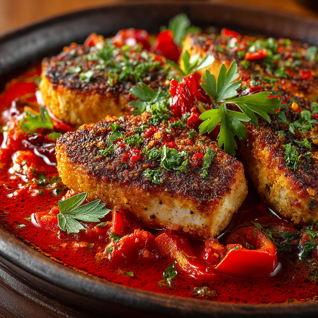 Thon grillé avec des tomates et des épinards.