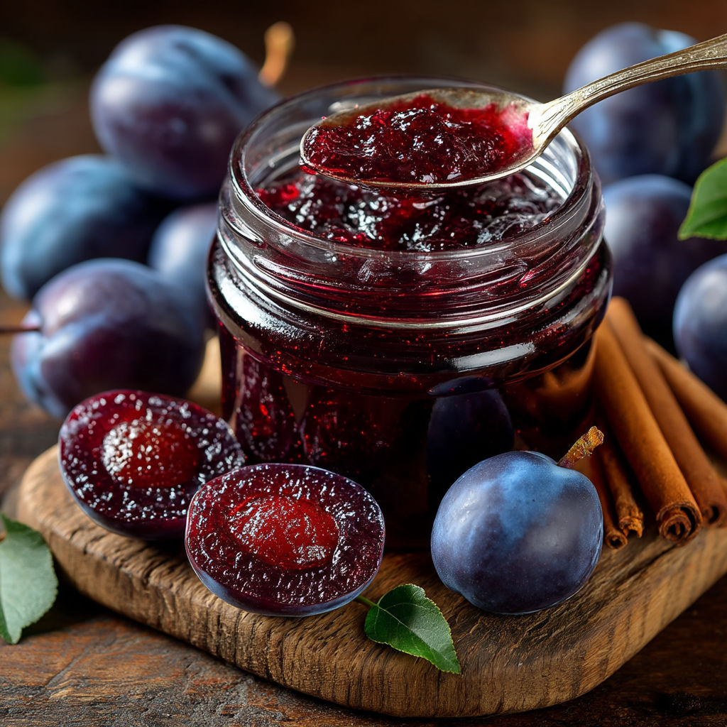 Une jarre de confiture de cerise sur une table.