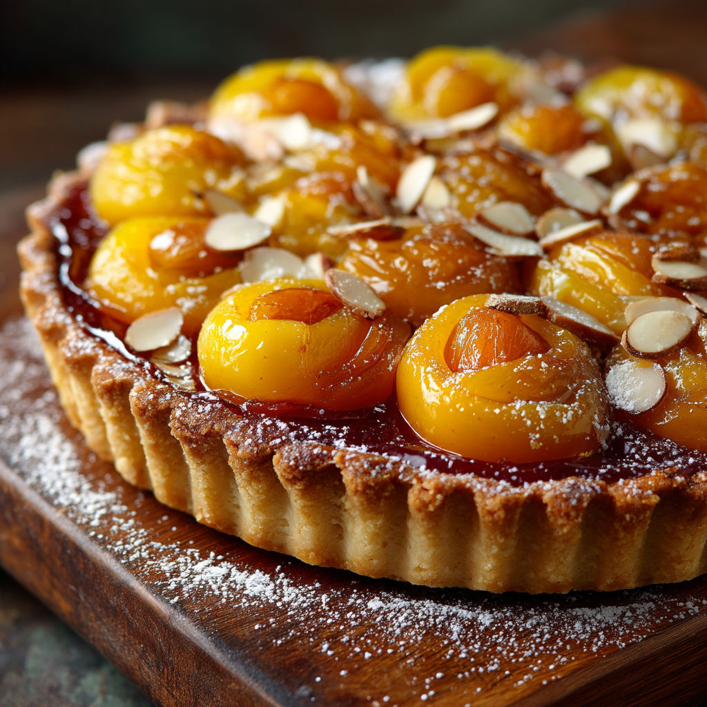 Une tarte aux fruits sur une table.