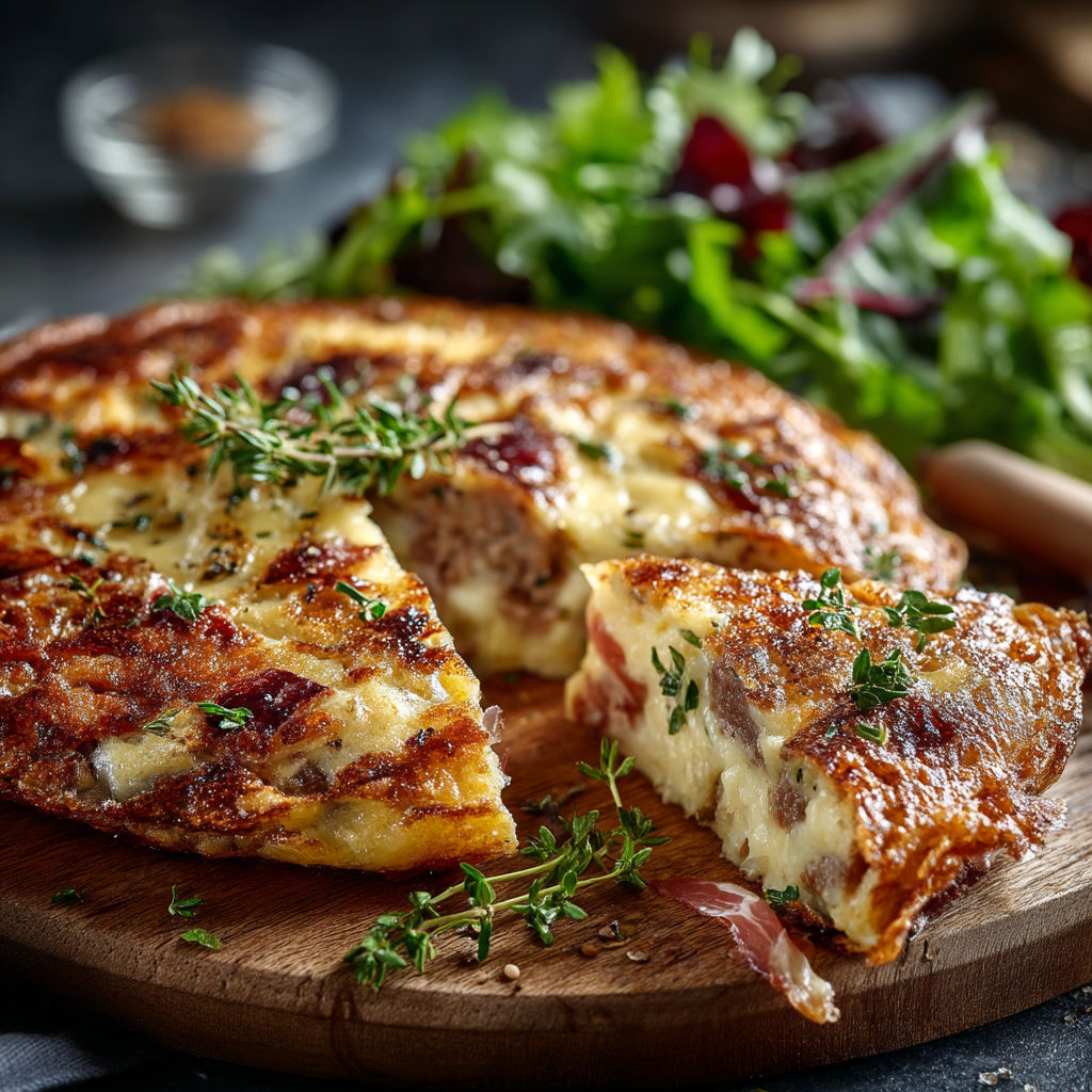Une pizza avec des herbes et des légumes.