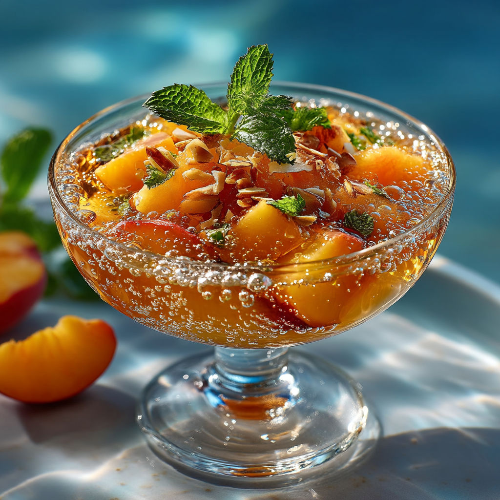 Une assiette de minestrone de nectarines avec des herbes et des noix de cajou.