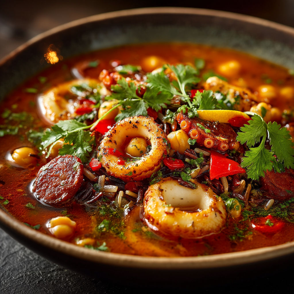 Une soupe chaude avec des légumes et des noix de cajou.