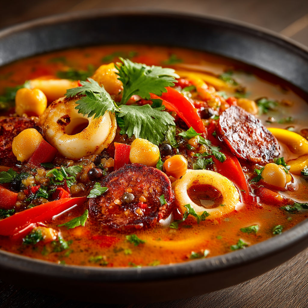 Une soupe chaude avec des légumes et des épices.