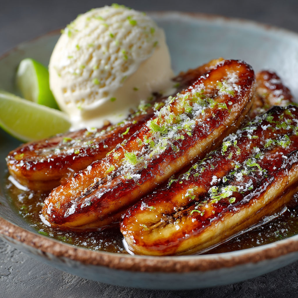 Bananas with a scoop of ice cream.