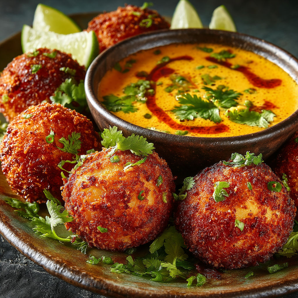 Boulettes de poisson dans un bol de sauce.