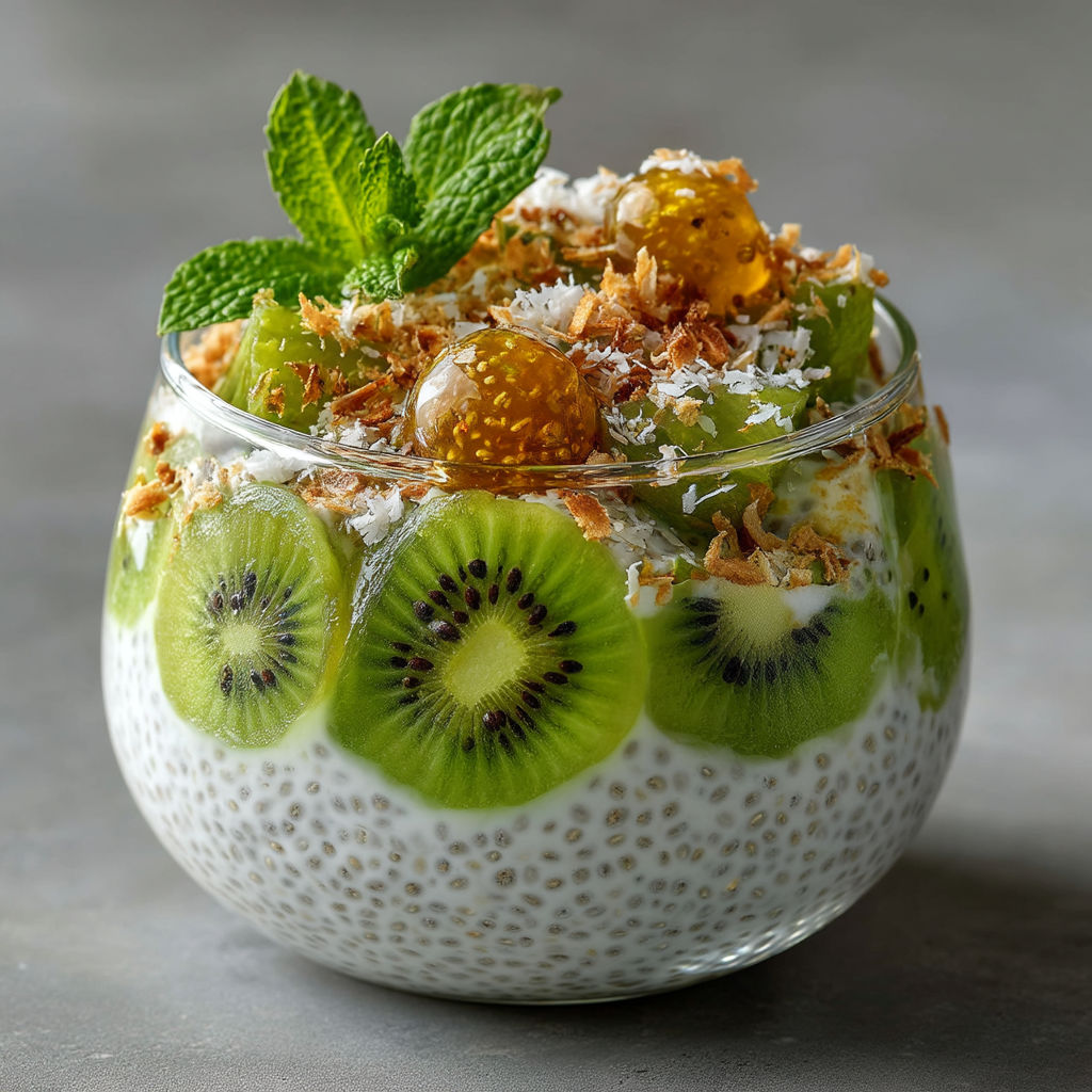 Un bol de pudding de chia au kiwi et coco.