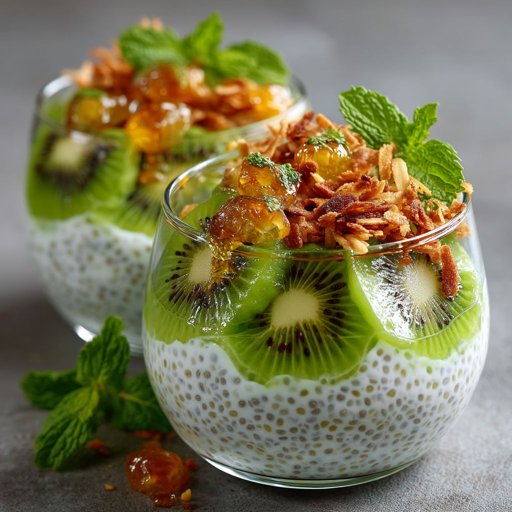 Un dessert en verre contenant des fruits, des noix et du bacon.