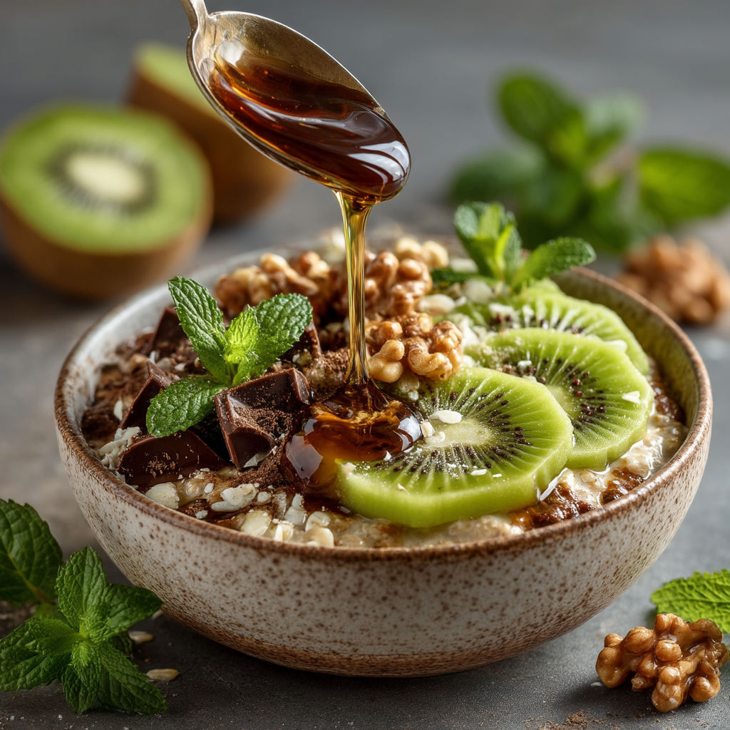 Un bol de céréales avec des noix et des fruits.