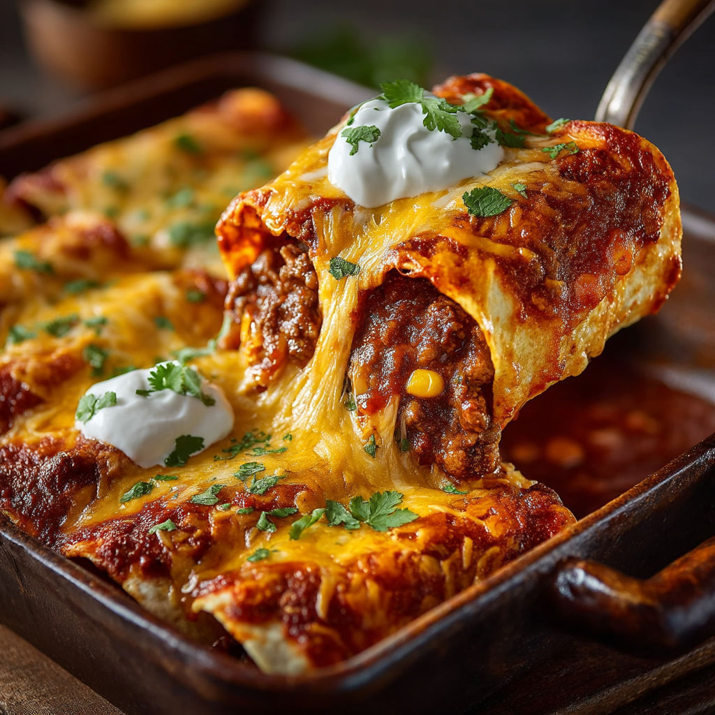 Enchiladas au veau et haricots rouges.