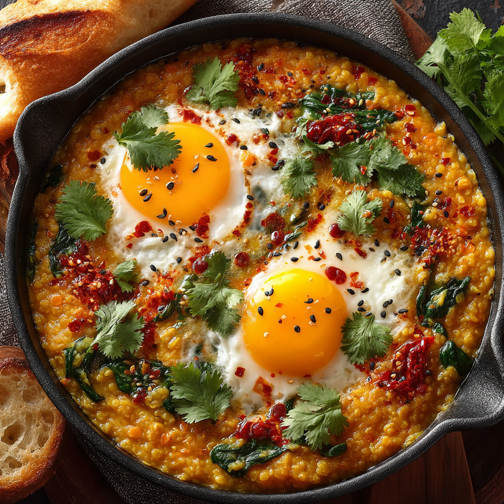 Une casserole de poivrons et de pommes de terre avec des oeufs entiers.