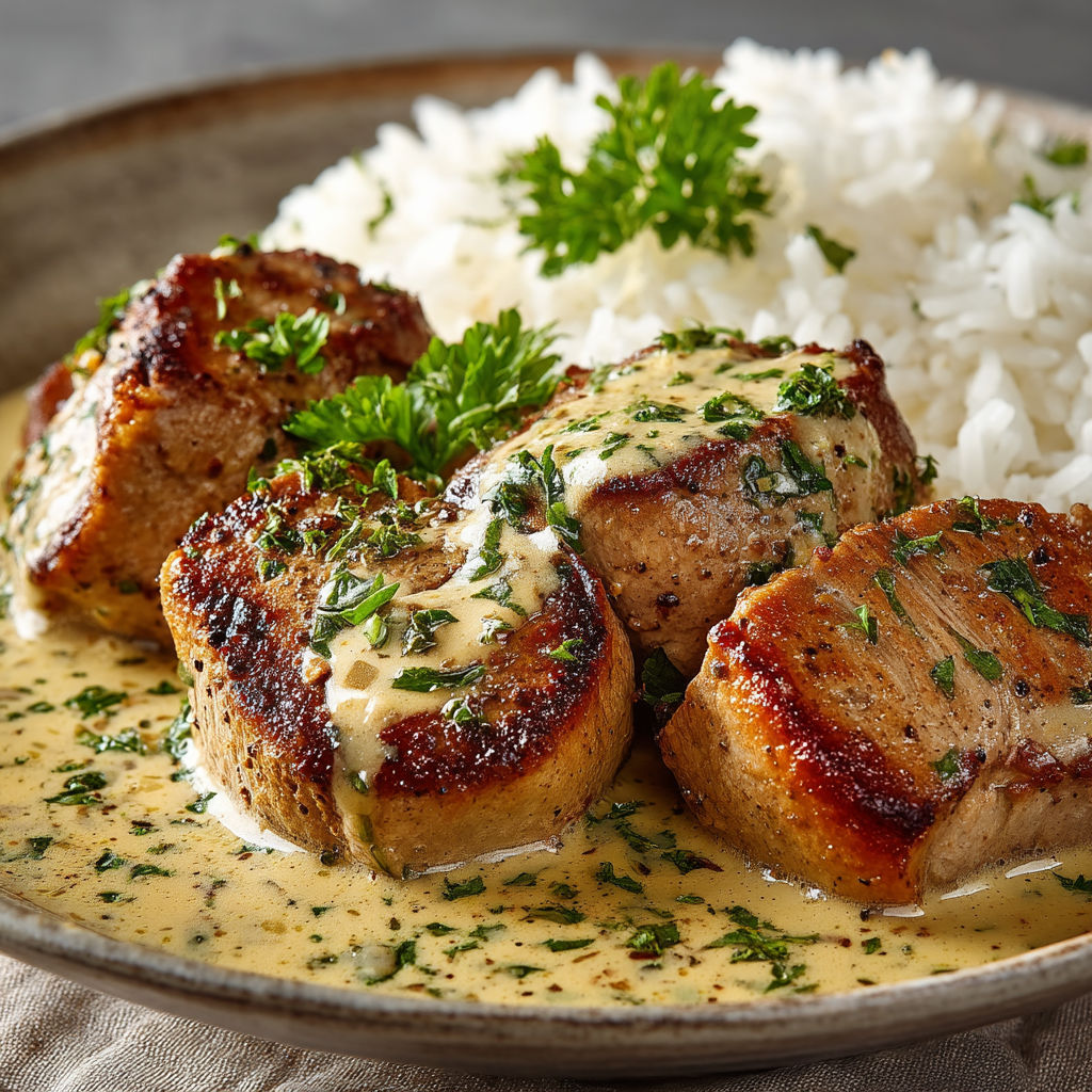 Steak avec des herbes et des riz.