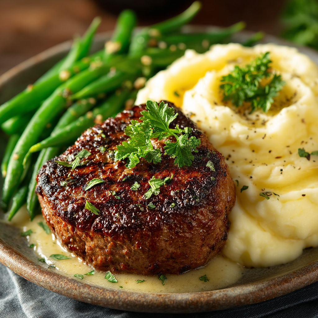 Une assiette de riz et de légumes verts avec une viande rouge.