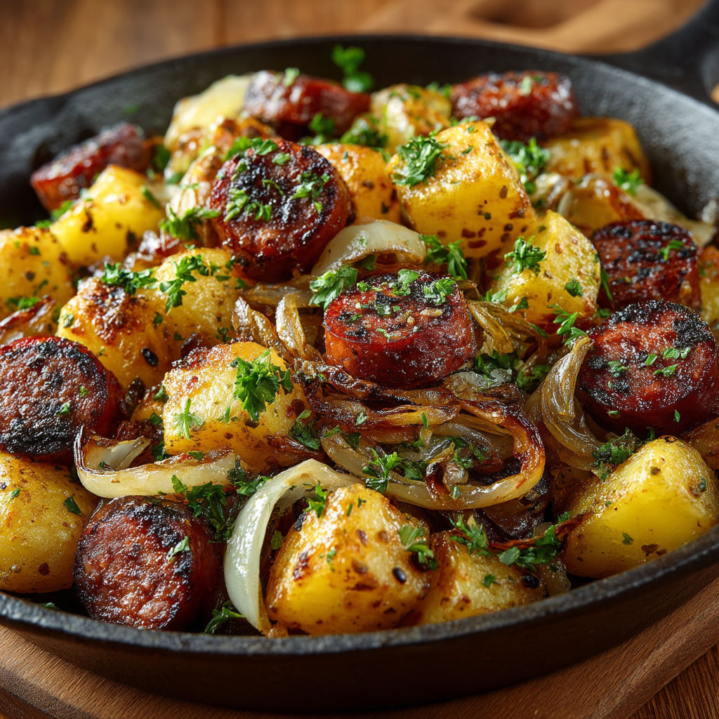 Une image de nourriture qui contient des légumes, des pommes de terre et des saucisses.