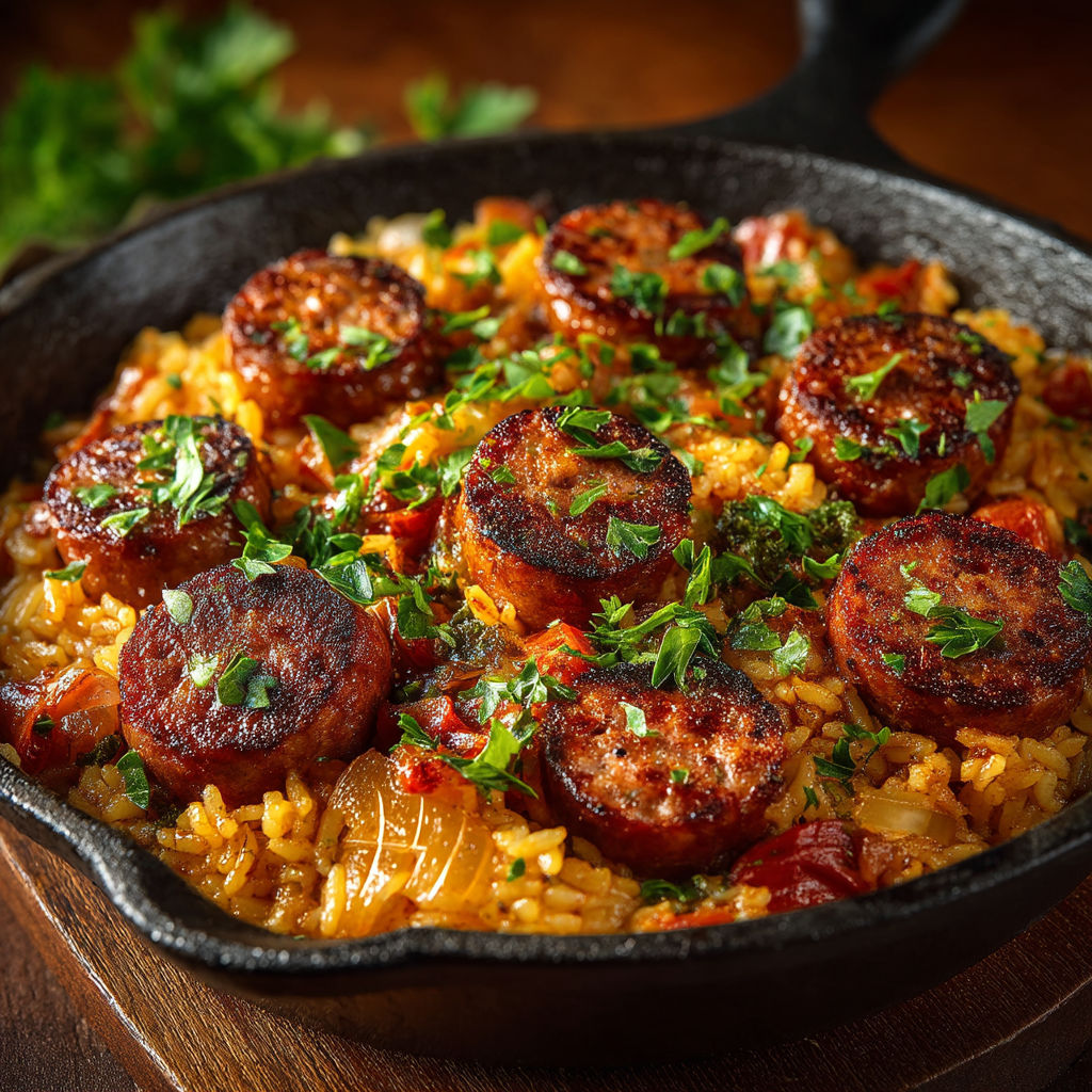 Une casserole de sausages et de légumes dans un bol.