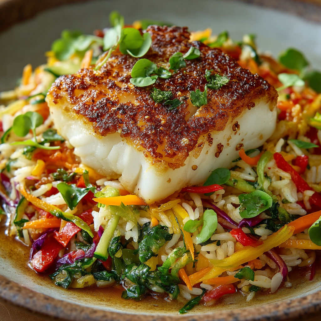Une salade de poisson avec des légumes verts.