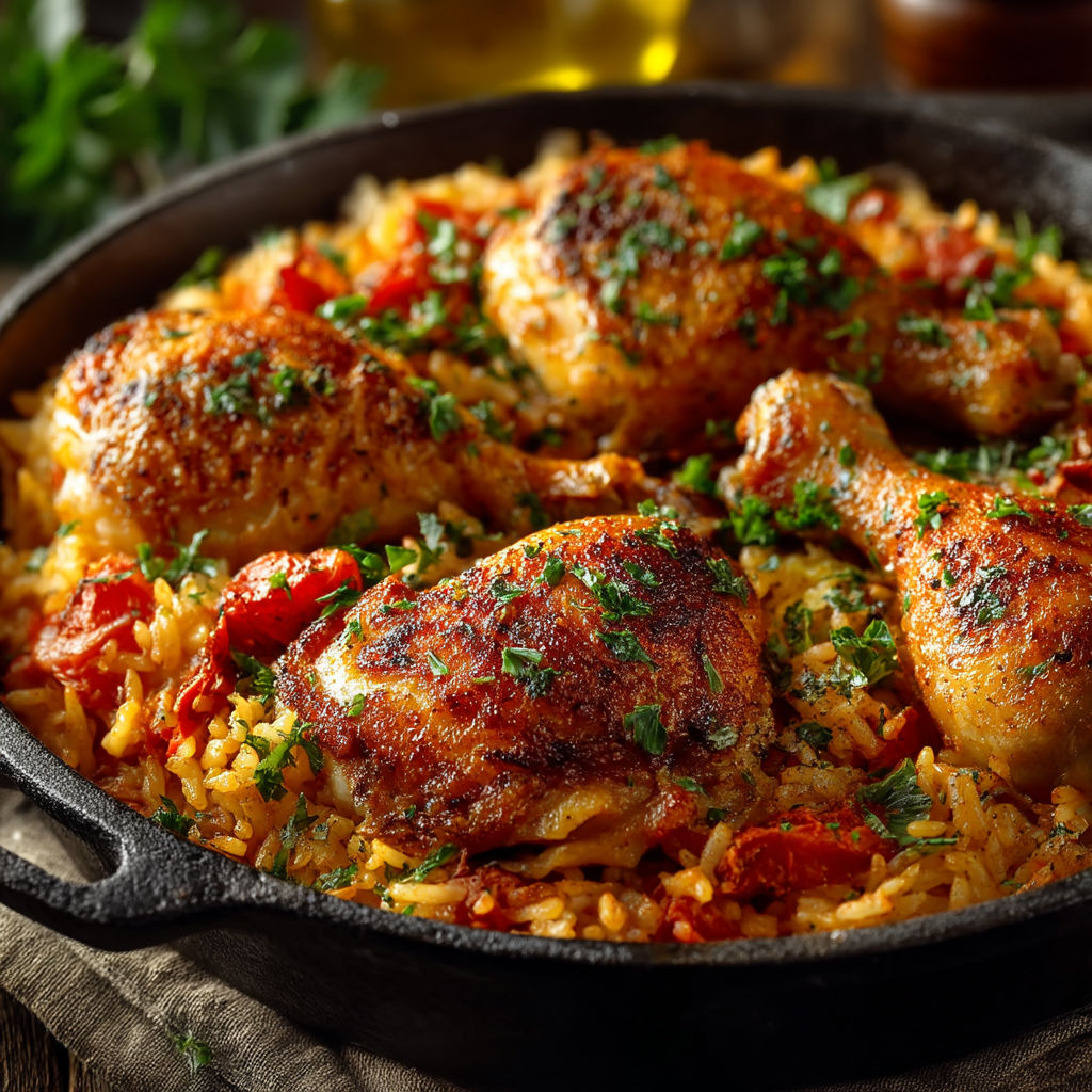 Chicken with rice and vegetables.