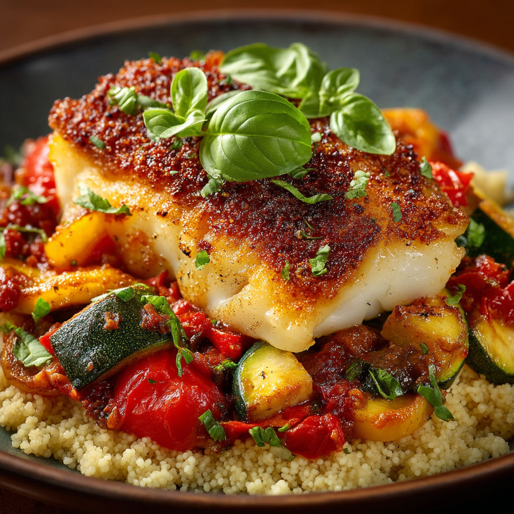 Cabillaud, semoule & ratatouille.