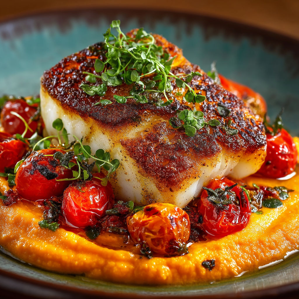 Une poisson grillé avec des légumes verts sur un plat.