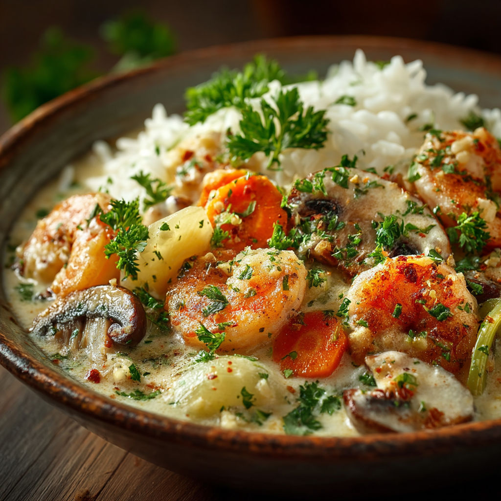 Une blanquette express aux crevettes est servie dans un bol.