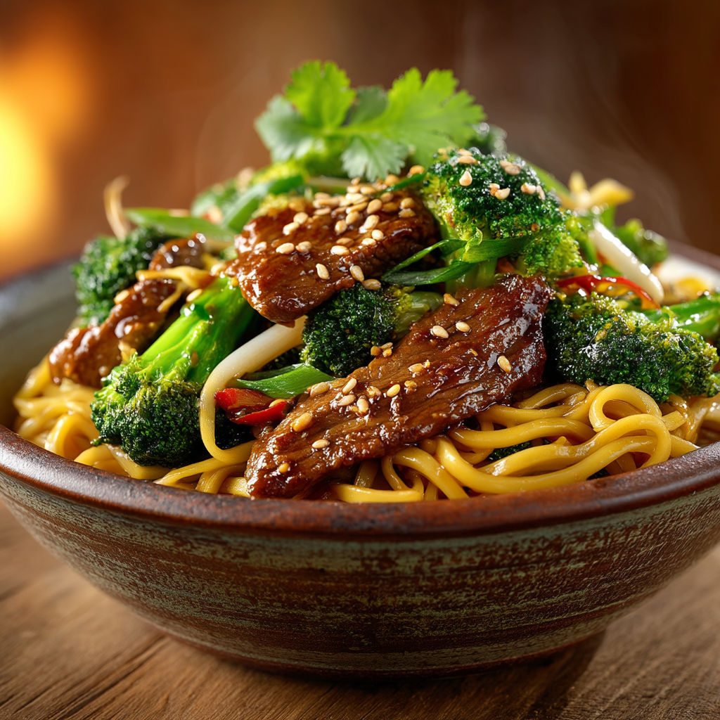 Nouilles sautées au bœuf & brocolis.
