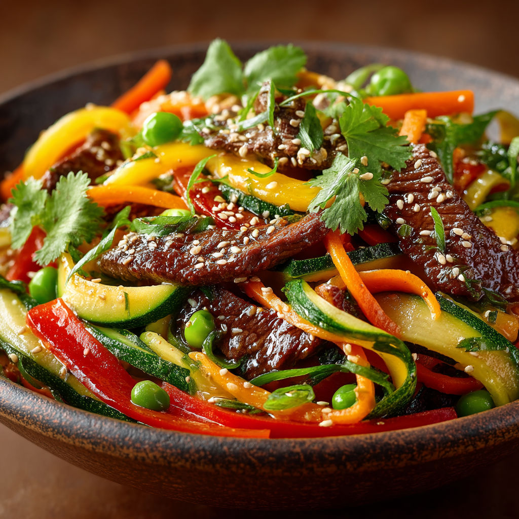 Une salade de viande avec des légumes colorés.