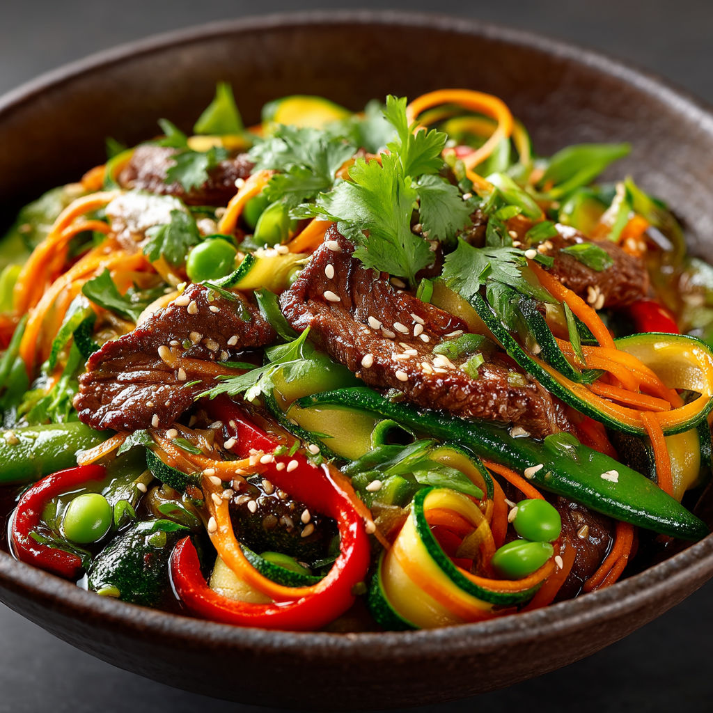 Une assiette de nourriture colorée avec des légumes et des viandes.