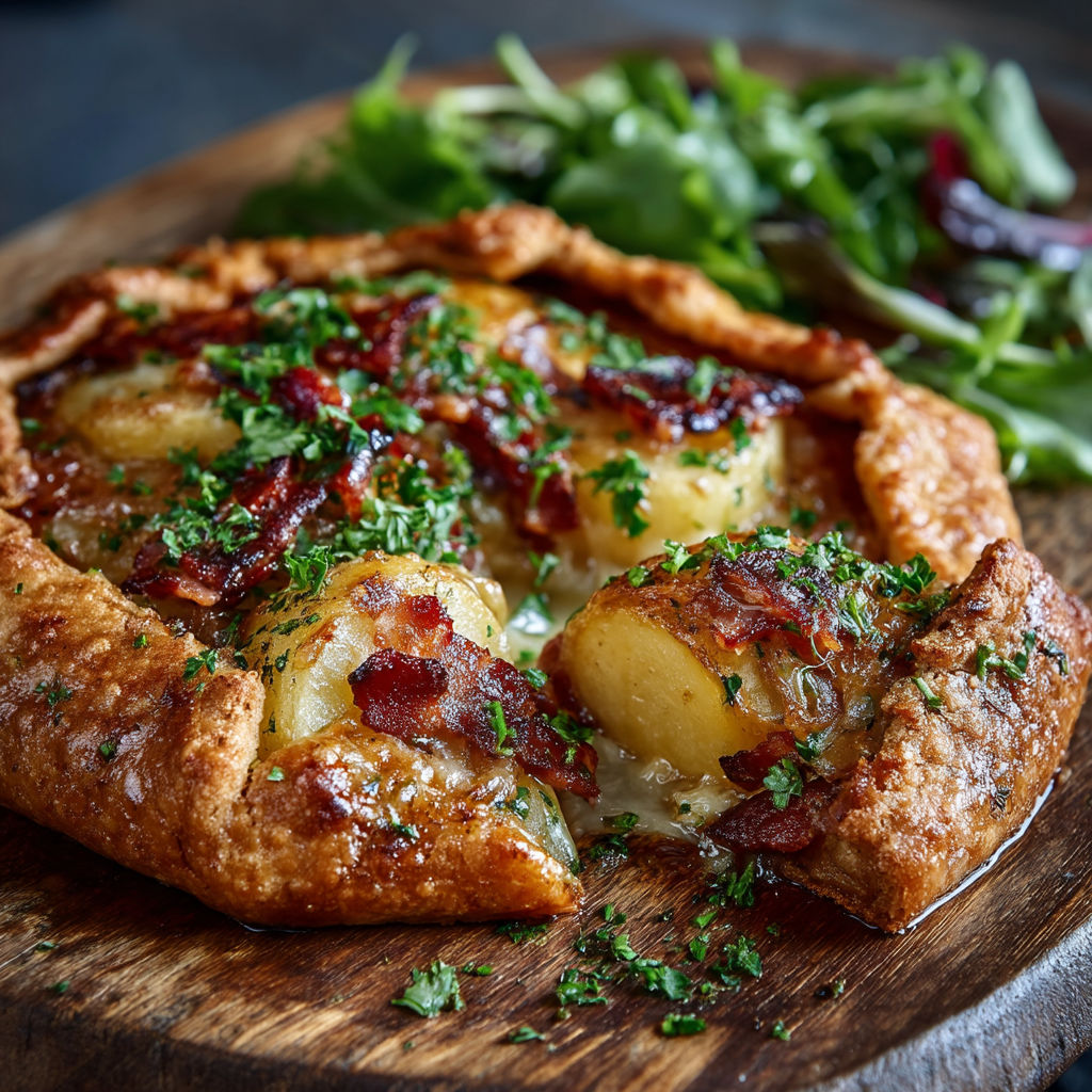 Une pizza avec des légumes et des bacon.