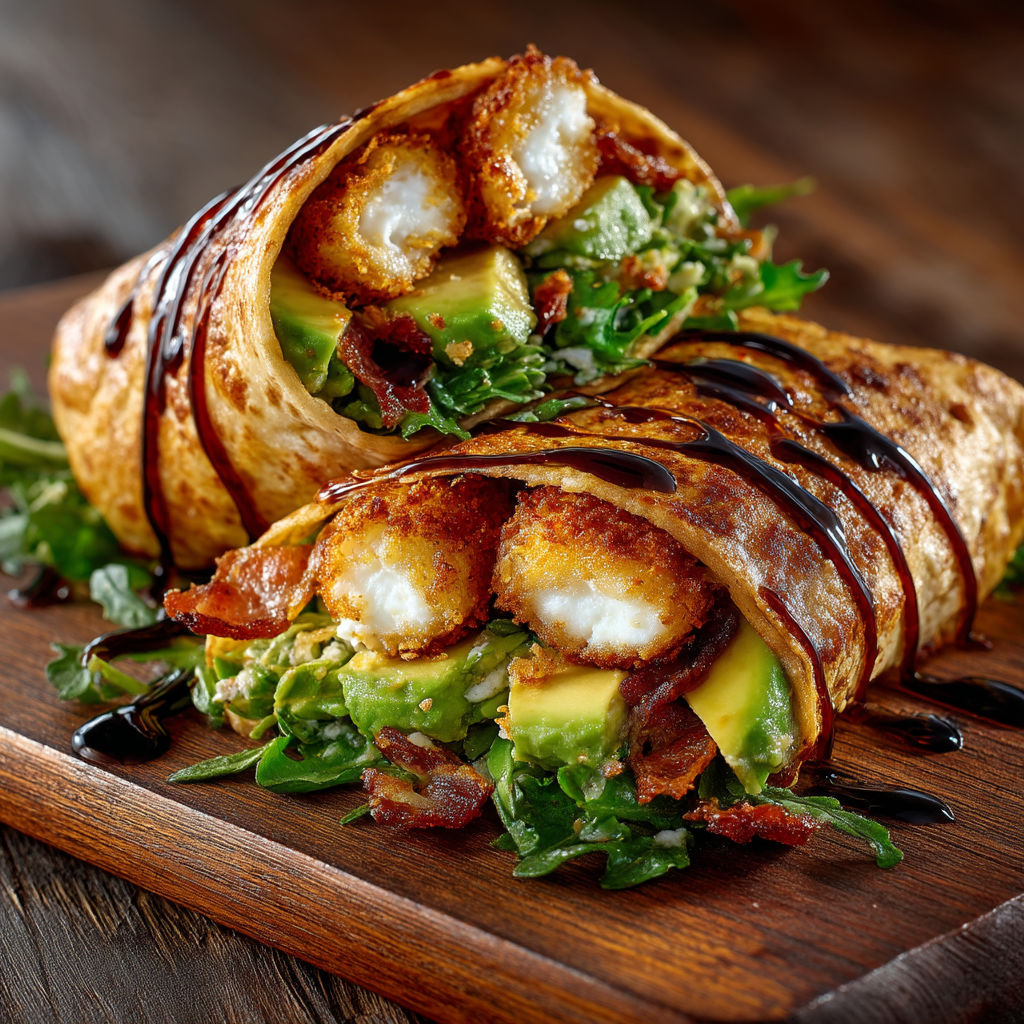 Wrap au chèvre pané, avocat & bacon.