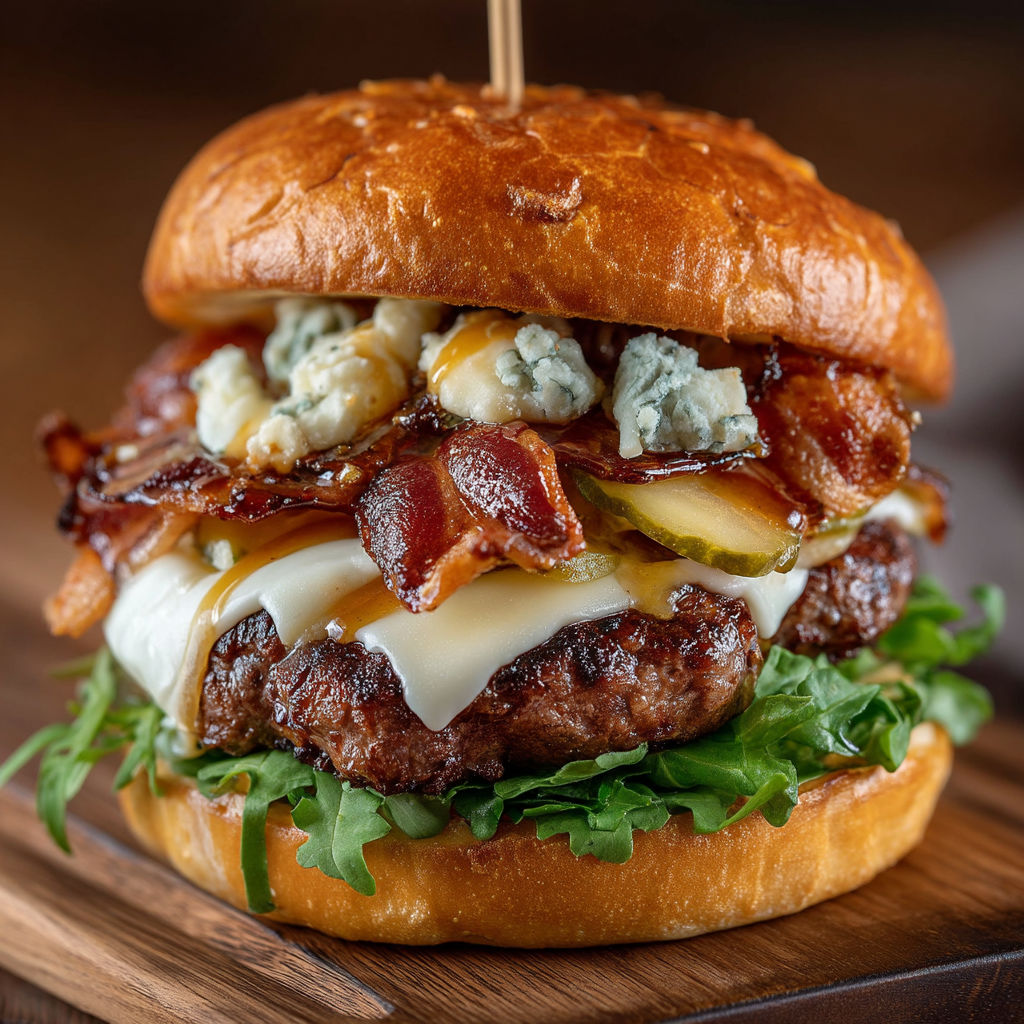 Un cheeseburger au bleu et au bacon.