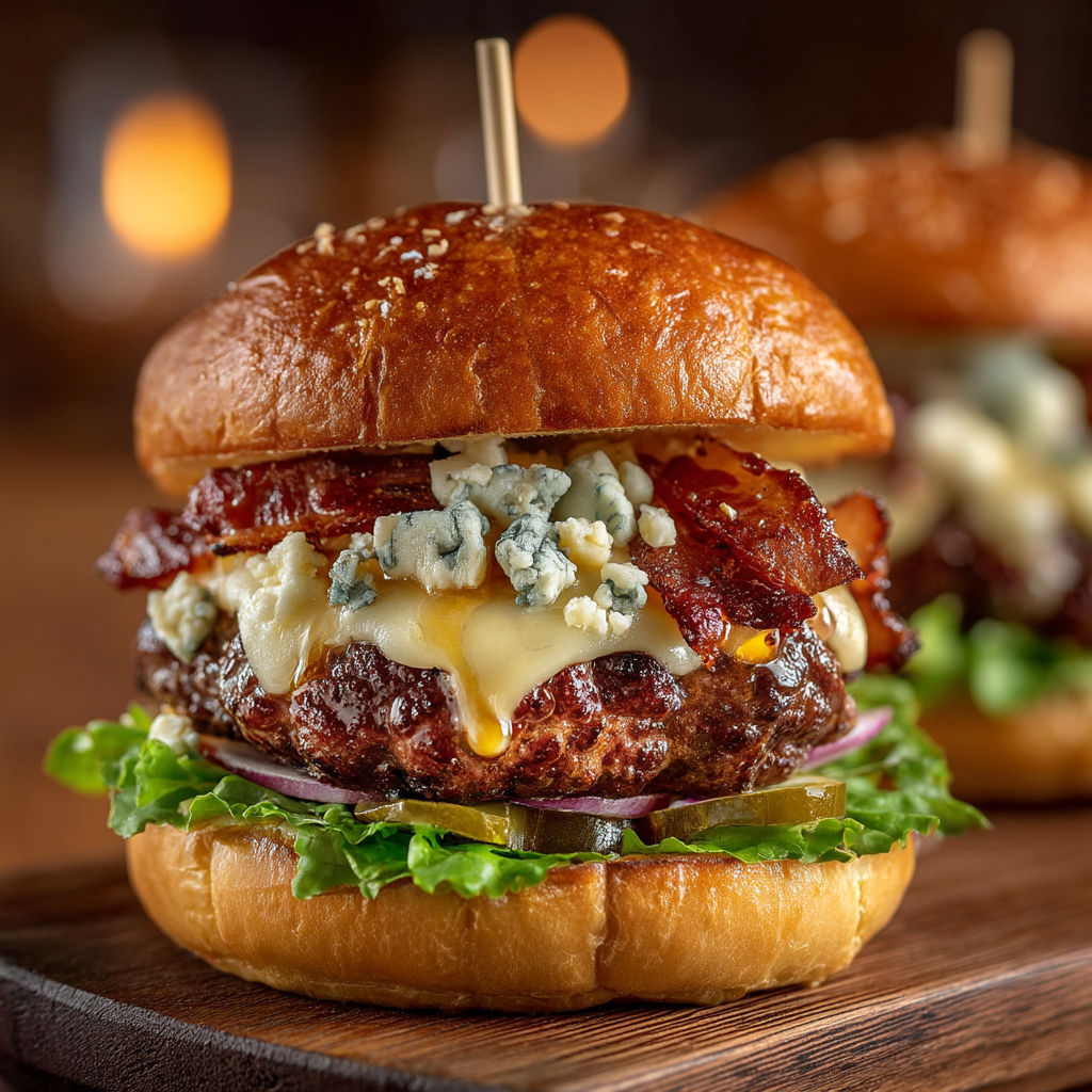 Un cheeseburger au bleu et au bacon.