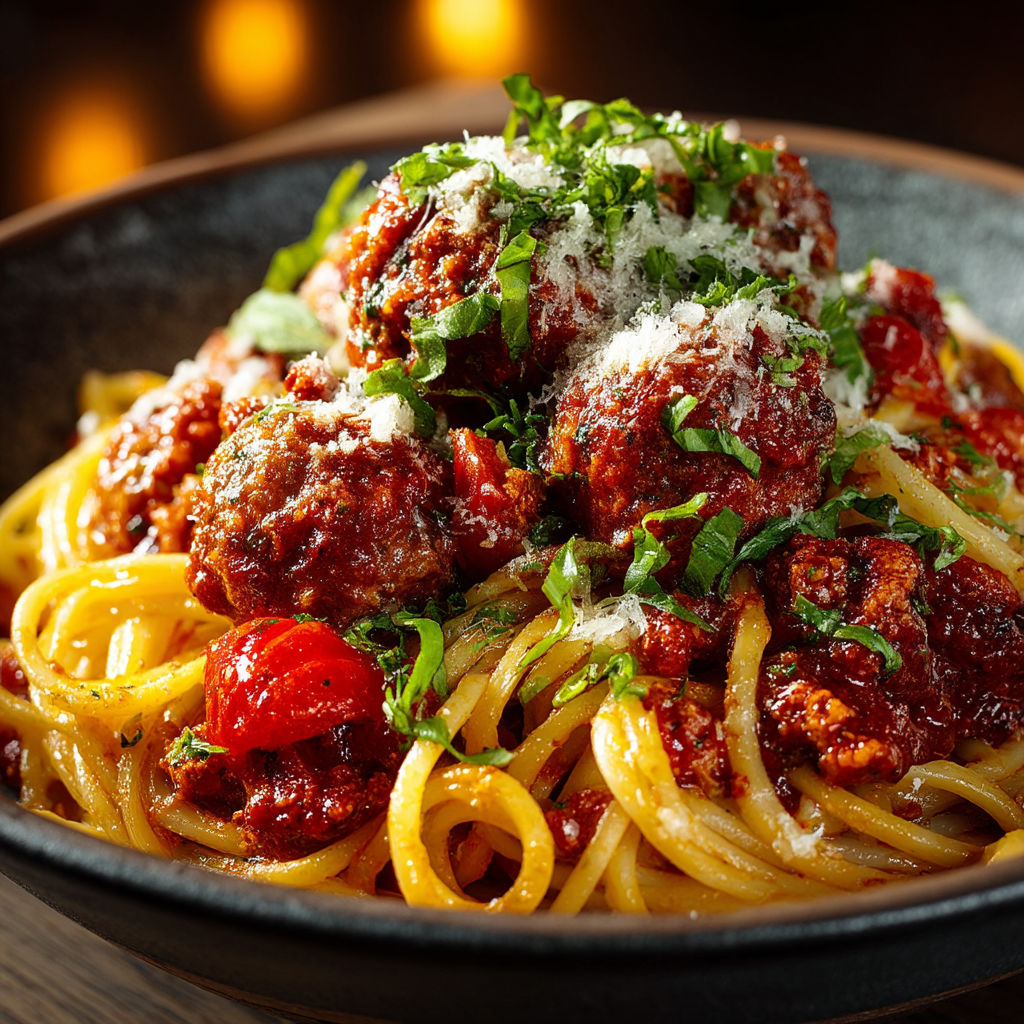 Spaghetti Bolognaise avec des boulettes.