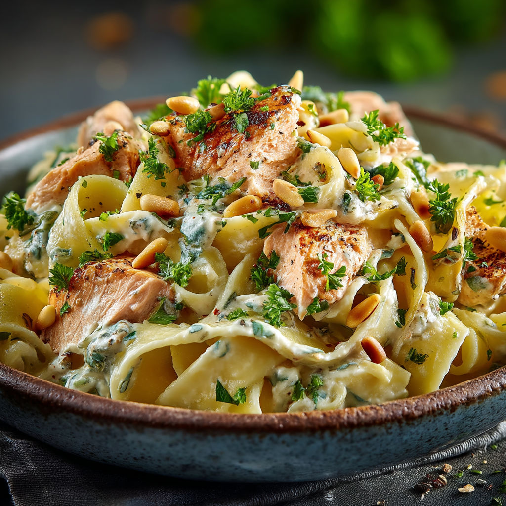 Une assiette de spaghetti avec des légumes et des viandes.