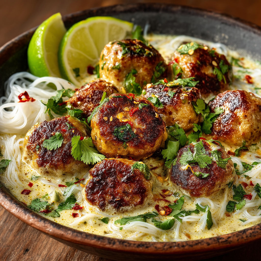 Un plat de boulettes fumées avec des légumes verts et des herbes.