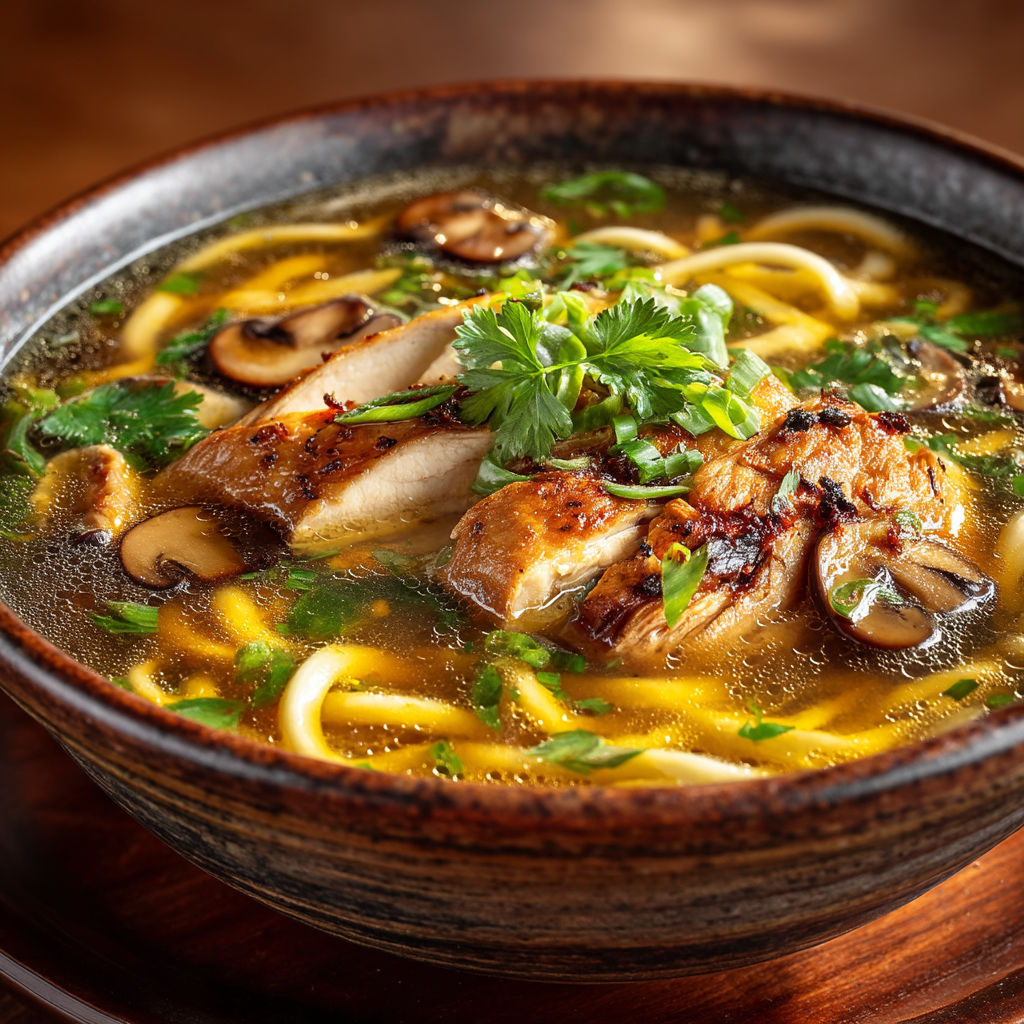 Une soupe chinoise avec des légumes et des viandes.