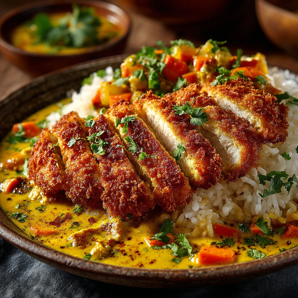 Poulet croustillant au curry & riz.