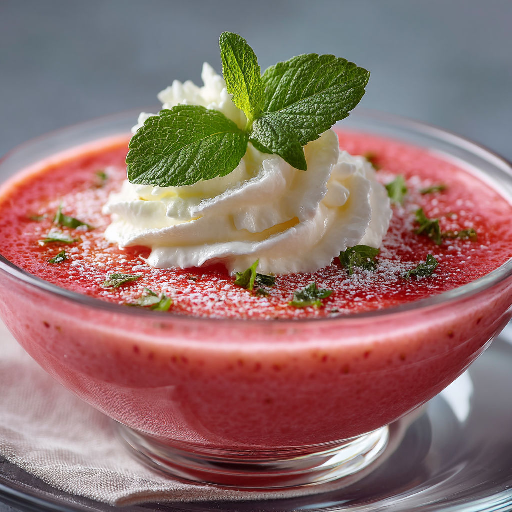 Un bol de jus de fruits avec une goutte de crème chantilly.
