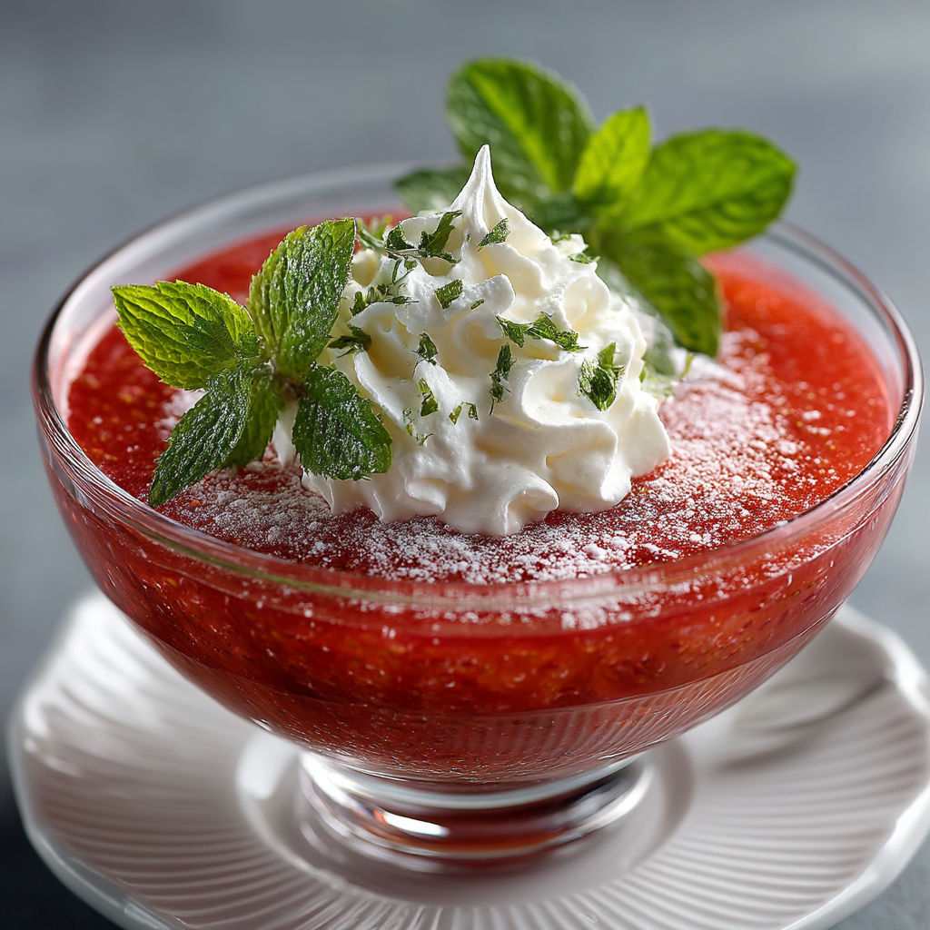 Un dessert en verre avec des herbes et des crème.