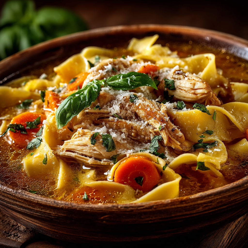 Bouillon de pappardelle au poulet.