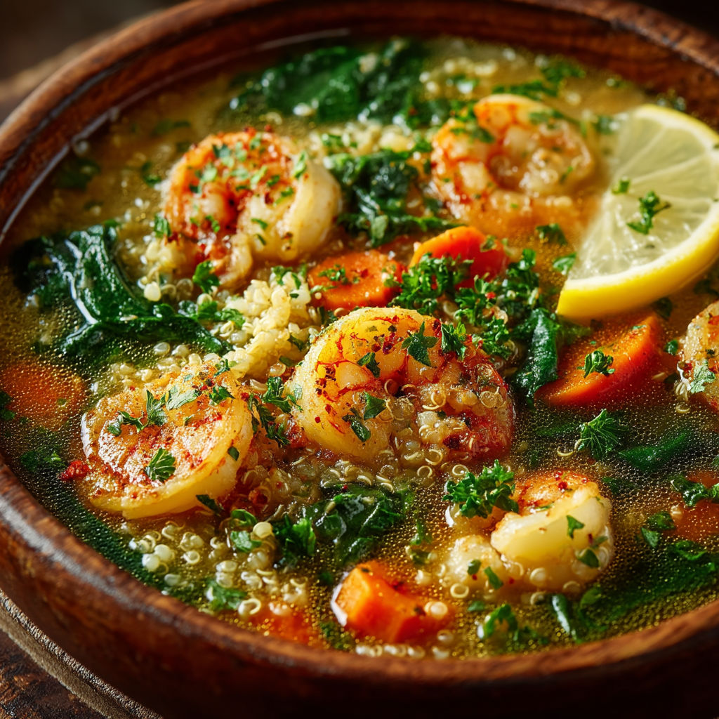 Bouillon quinoa crevette.