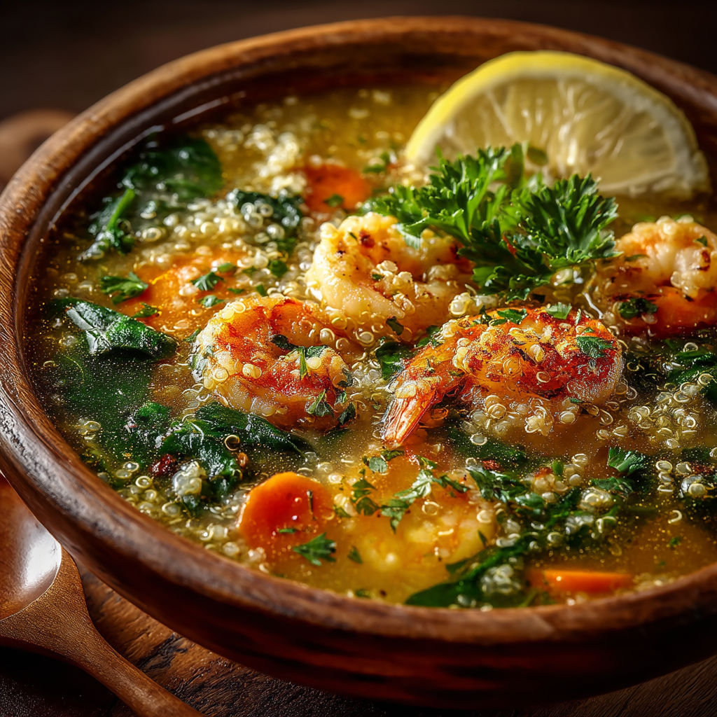 Soupe de langoustine avec des herbes et des citrons.