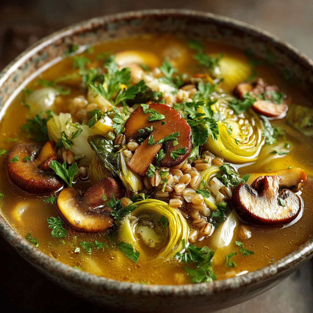 Une soupe chaude avec des légumes et des grains.
