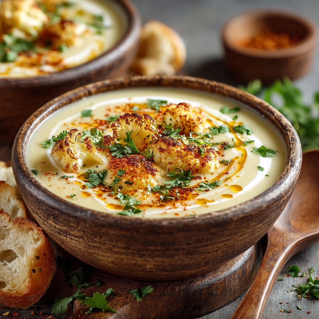 Une assiette de velouté coco chou-fleur.