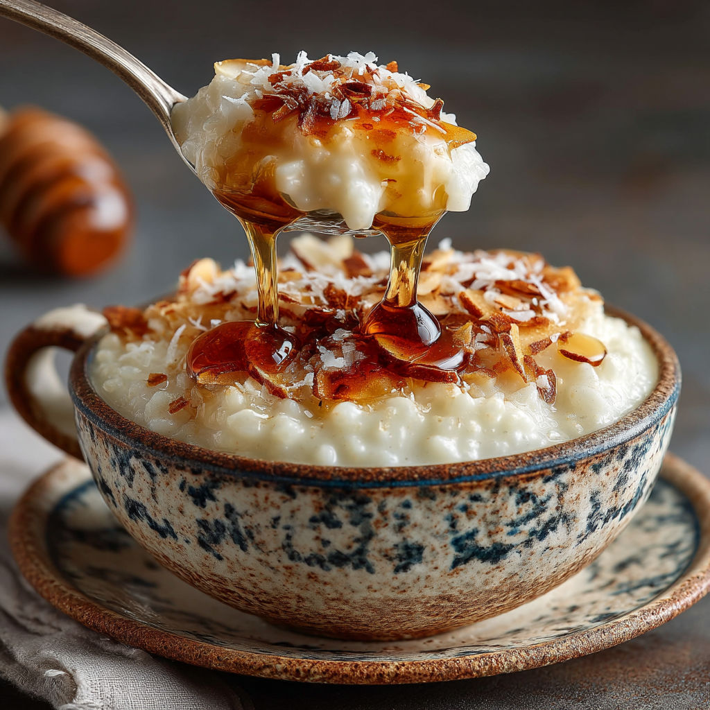 Une tasse de riz avec du sucre et des noix.