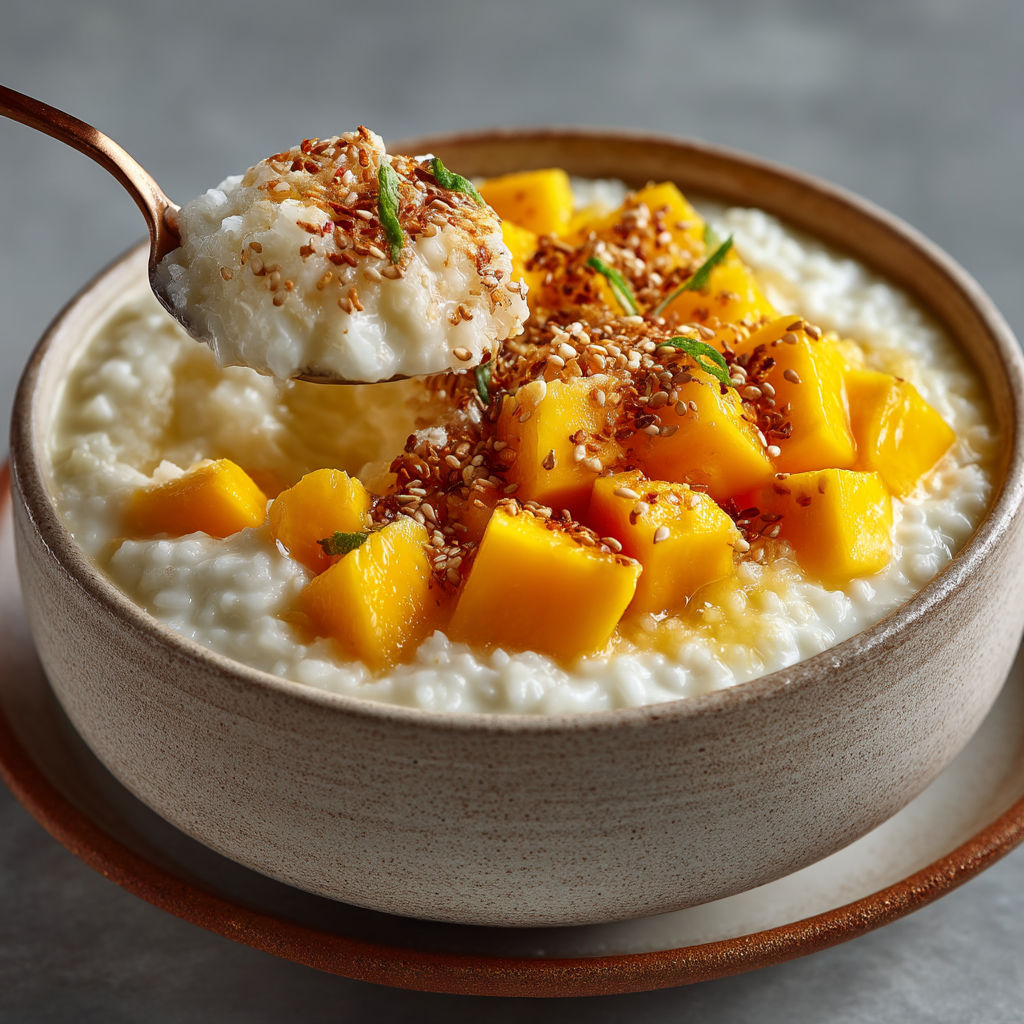 Une assiette de riz avec des fruits de mer et des herbes.