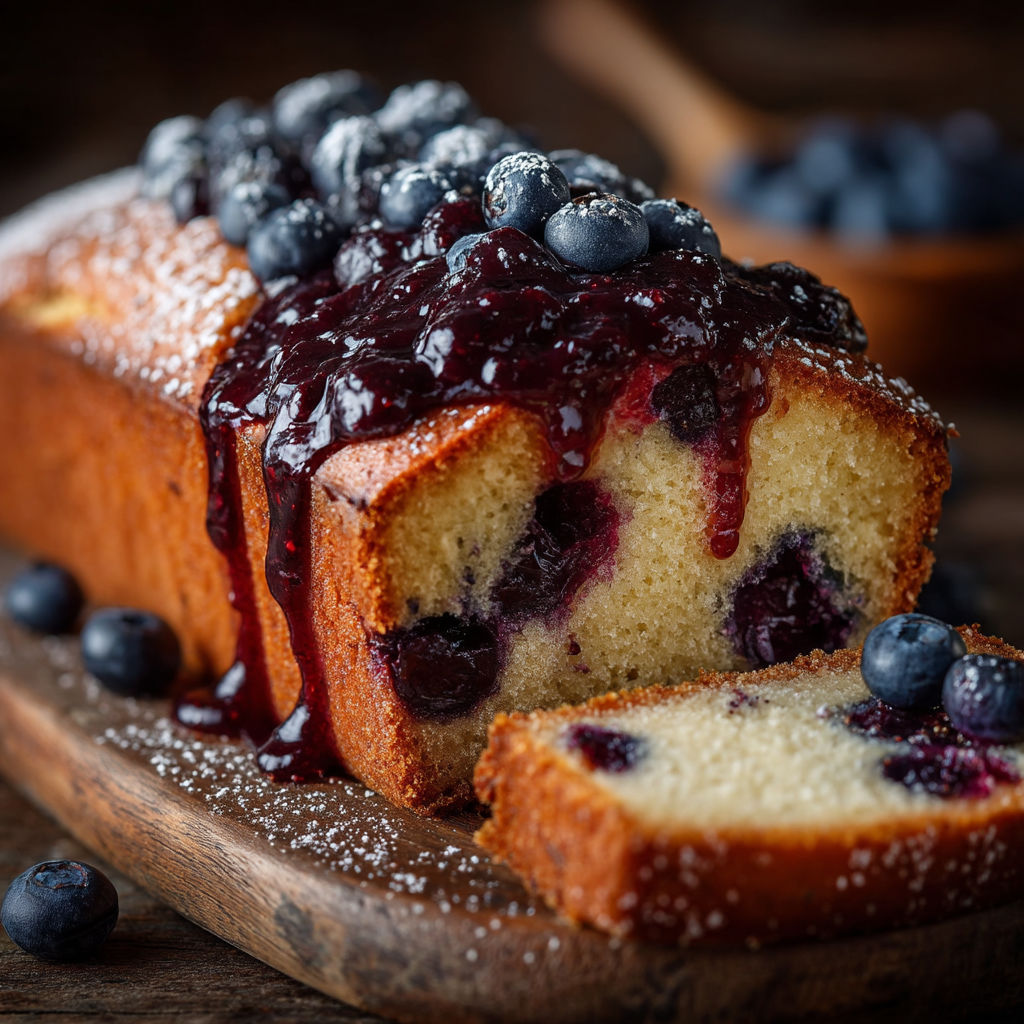 Une tarte aux myrtilles avec des baies bleues sur un plateau.