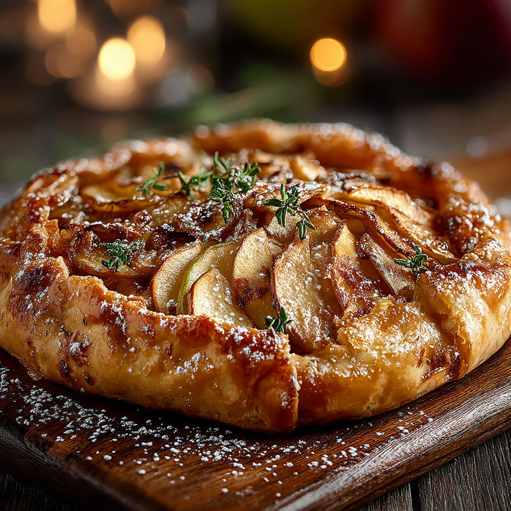Une tarte aux pommes sur une table.