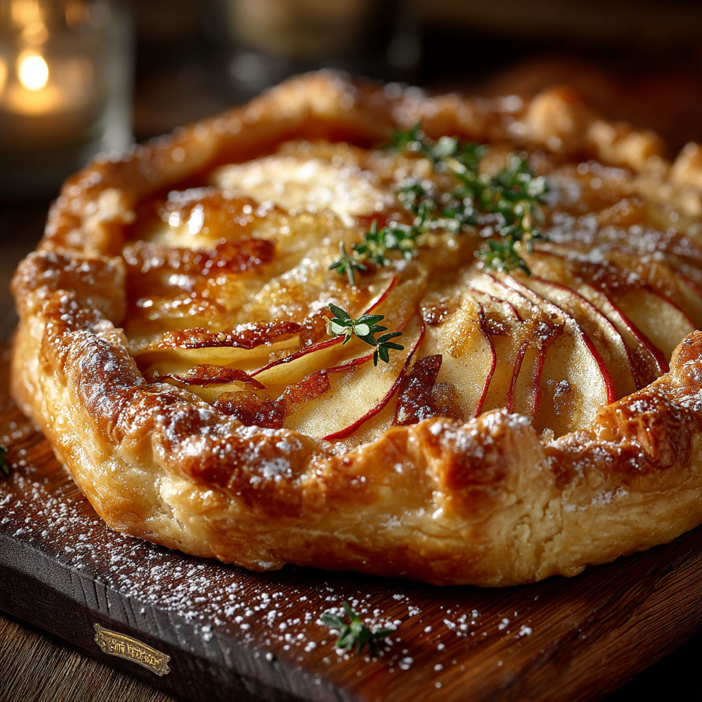 Une tarte aux pommes sur une table.