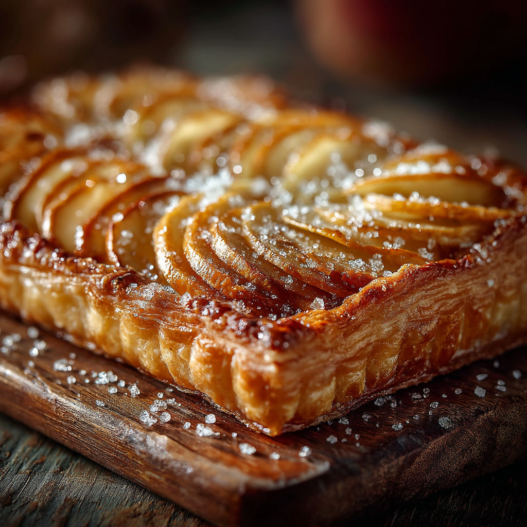 Une tarte aux pommes sur une table.