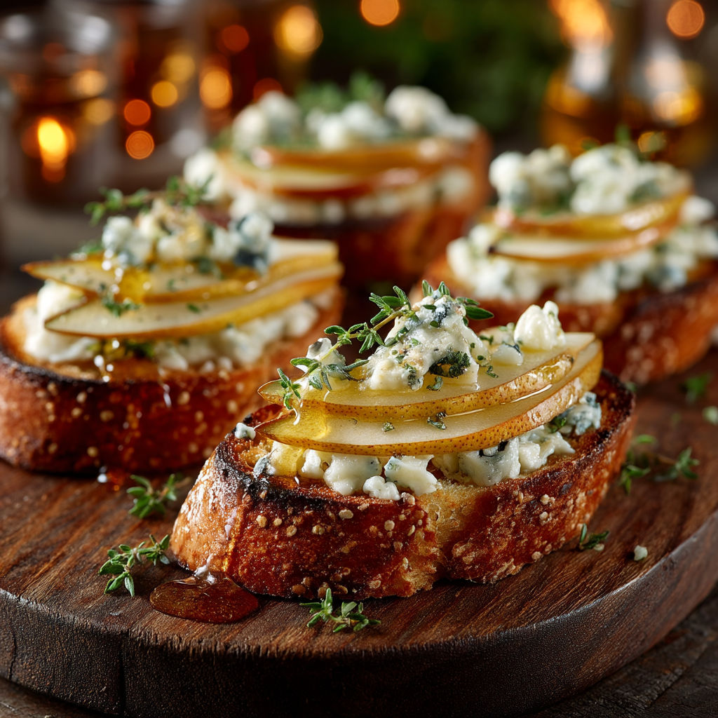 Une tranche de pain grillé avec une sauce bleue et des fruits.