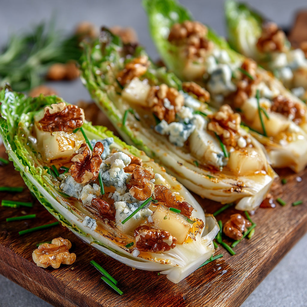 Salade de laitue avec des noix et du bacon.